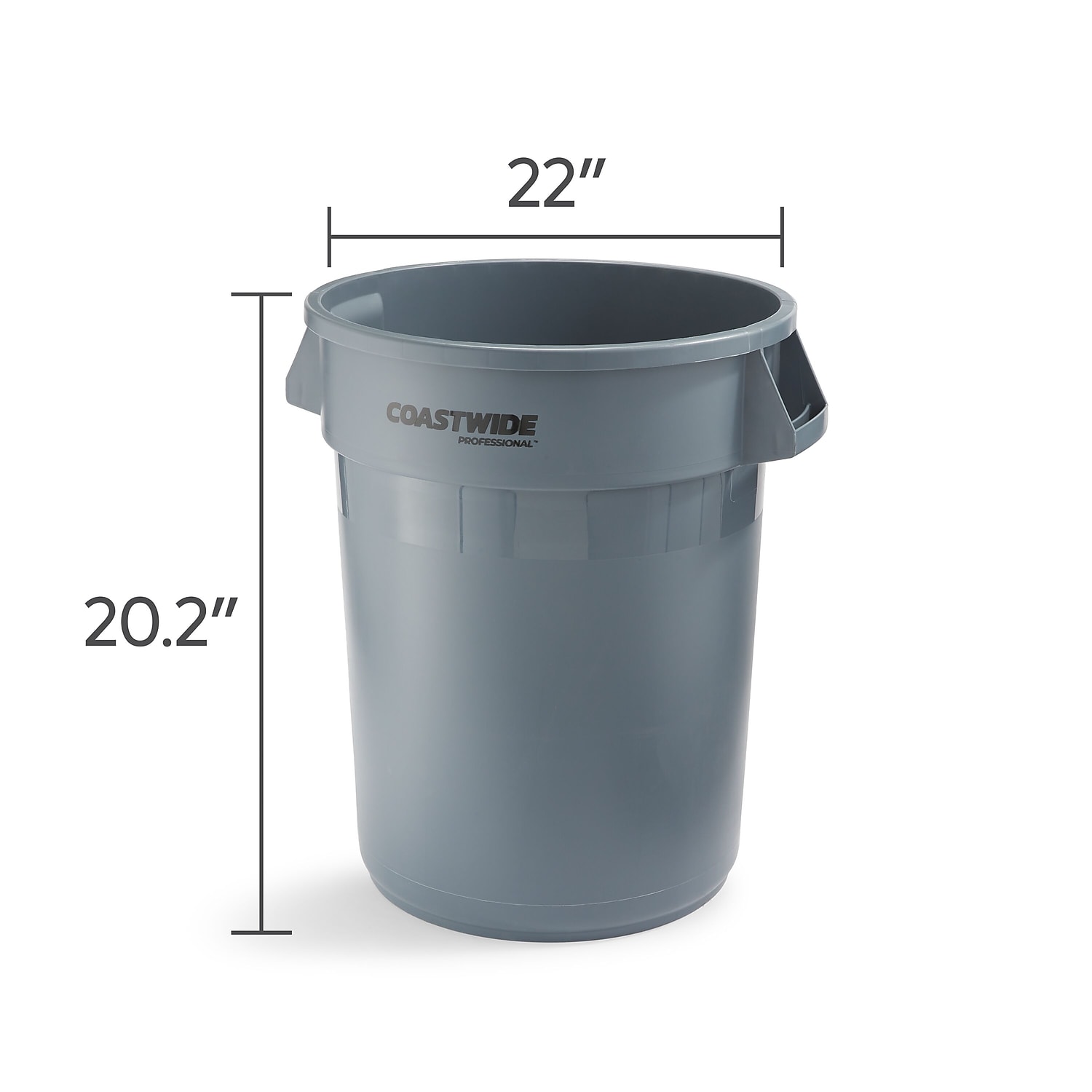 Staples Coastwide Professional Plastic Trash Can with no Lid Gray 32 Gal. (CW50716)