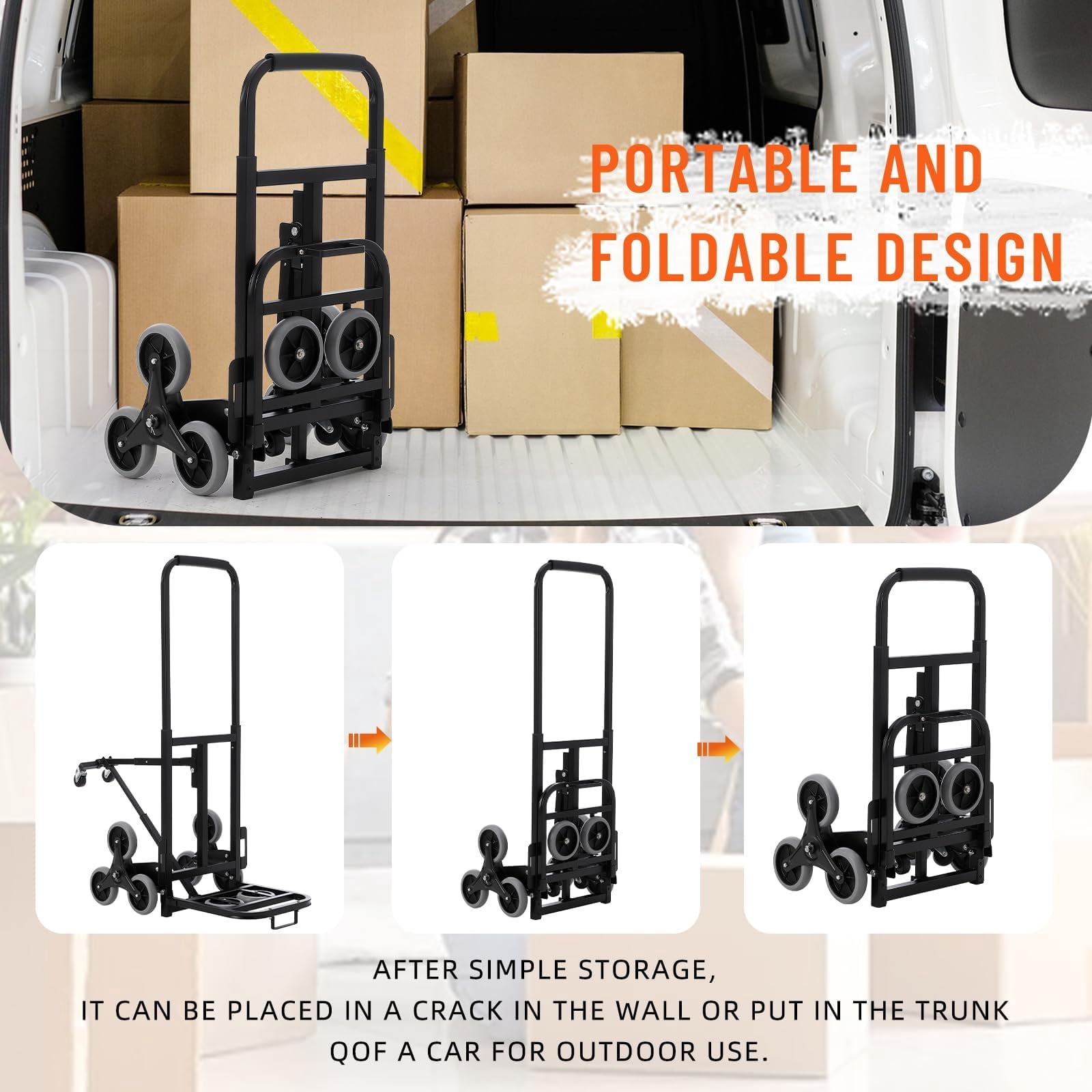330 LBS Stair Climbing Dolly for Stairs, 10-Wheel Stair Climbing Cart, Folding Climber Hand Truck Dolly with Telescoping Handle for Moving, Office & Warehouse