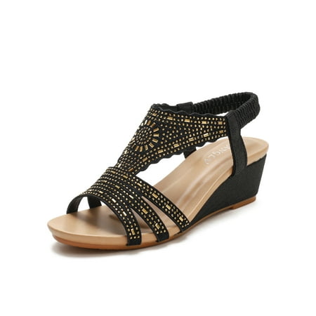 

Fangasis Womens Ladies Sandals Mid Low Heel Wedge Sling Back Girls Summer Party Shoes New