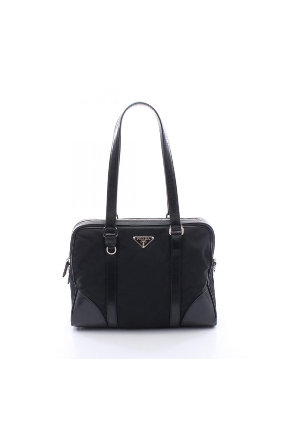 Pre-Owned Prada Triangle Logo Tote Bag Handbag Nylon Leather Women's Black