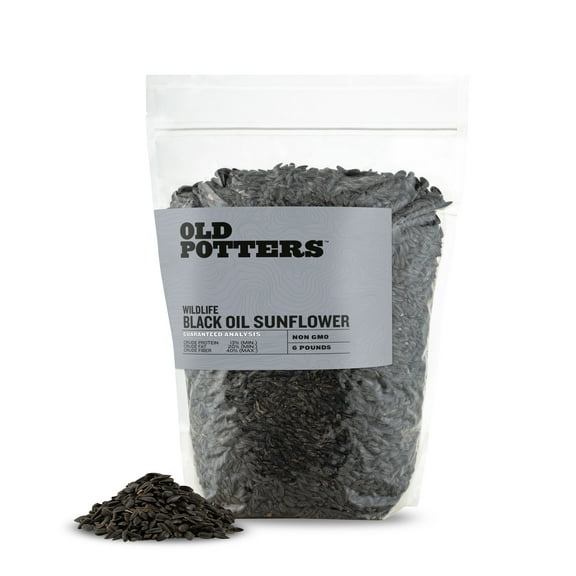 Old Potters Wildlife Black Oil Sunflower Seeds, 6 Pounds, for Birds and Wildlife, Non-GMO & USA Grown on Small Farms, 6 lbs