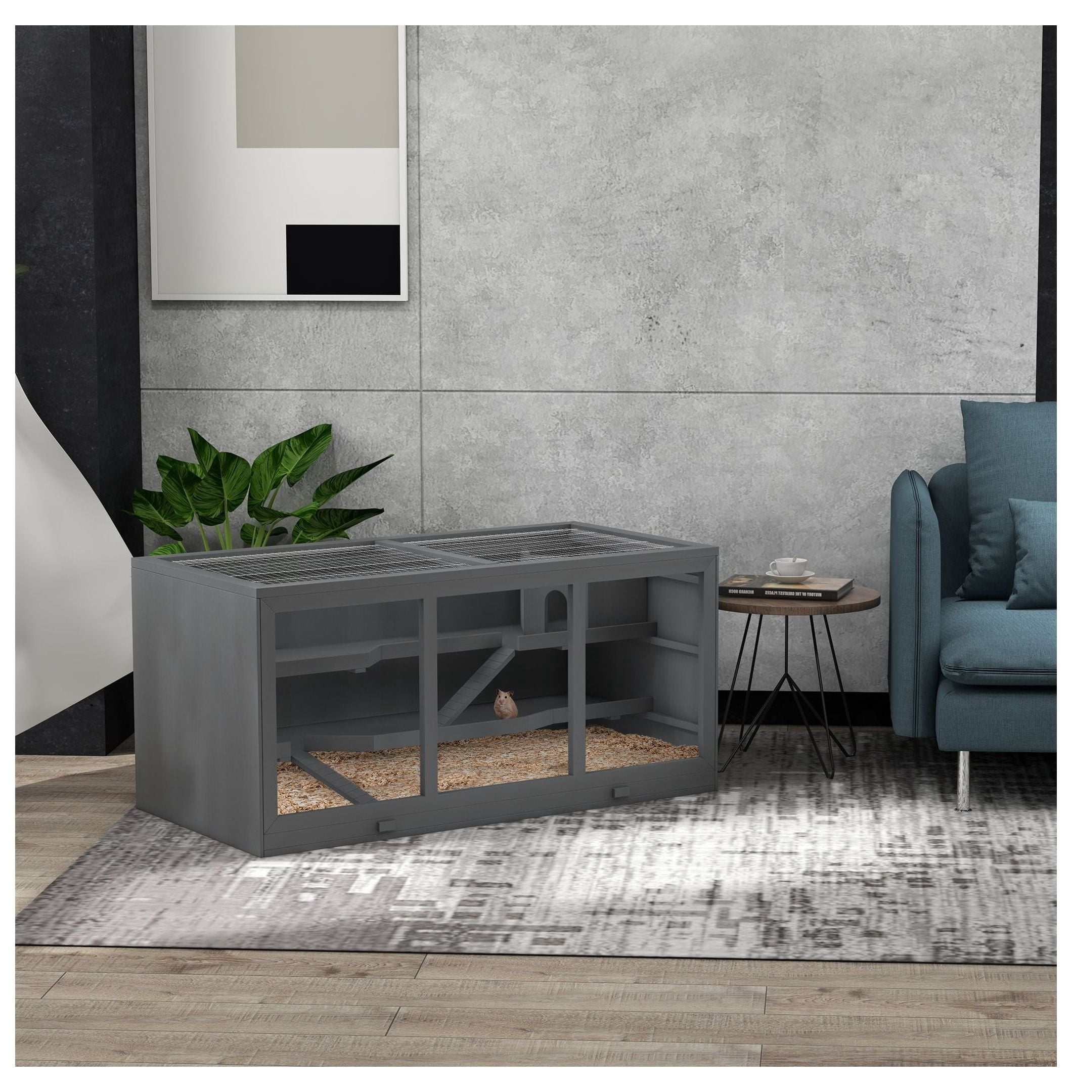 3-Tier Hamster Cage, Hinged Roof, Waterproof Tray, Space-Efficient Design for Small Pets, Gray
