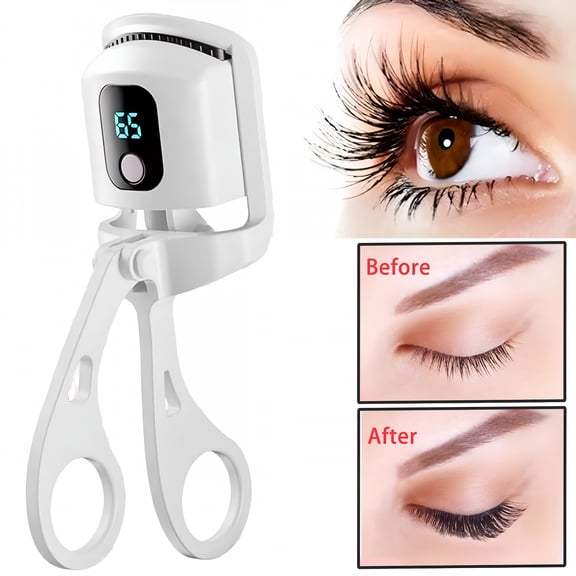 EXLEAF Heated Eyelash Curlers - Electric Eyelash Curler for Makeup Tools, Rechargeable Lash Curler with Led Display 3 Temp Settings, Fast Heat Up Within 10S, 24 Hours Long Lasting(White)