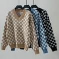 thumbnail image 6 of Women'S Cropped Plaid Sweater V-Neck Long Sleeve Crop Sweater Pullover Jumper Knit Top, 6 of 7