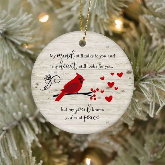 Christmas Ornaments, Cardinal My Heart Still Looks For You Ceramic Ornaments, Christmas Tree Decorations - Circle, 1 Pcs