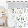 thumbnail image 1 of Dznils Cortina Shower de Tela Blanca sin Gancho con Forro a Presión, 72 x 74, Estampado Floral Verde, 1 of 11