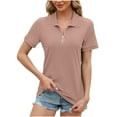 thumbnail image 5 of Annhoo Summer Womens Short Sleeve Tops Casual Solid Color Zipper Neck Blouses Loose Soft Going out T Shirts, 5 of 5