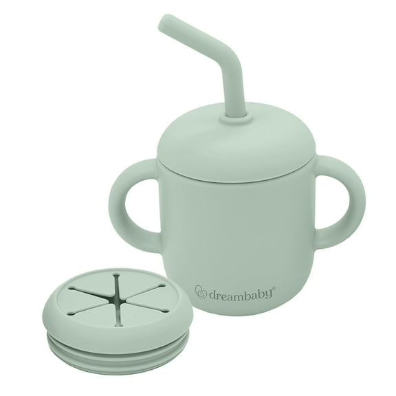 Dreambaby Silicone 3-in-1 Sippy Cup with Straw, Open Training Cup, and Snack Cup - Spill Proof Baby Snack Food Container