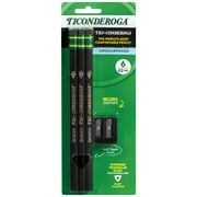 Ticonderoga Tri-conderoga Wood-Cased Pencils Unsharpened, 2HB Soft, with Sharpener, Easy Grip Soft Black, 6 Ct (7 Pieces)