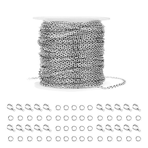 36 Feet Silver Stainless Steel Link Cable Chain with 20 Lobster Clasps and 30 Jump Rings for Men Women Jewelry Chain DIY Making,2.0mm