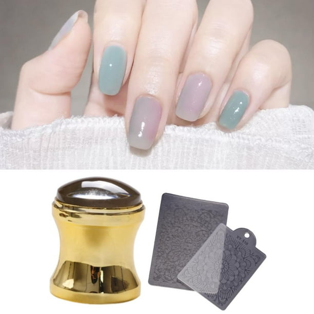 Plantillas para decoración de uñas Estampadora de silicona y kit de de 2 piezas Herramienta de de uñas, para bricolaje - Dorado