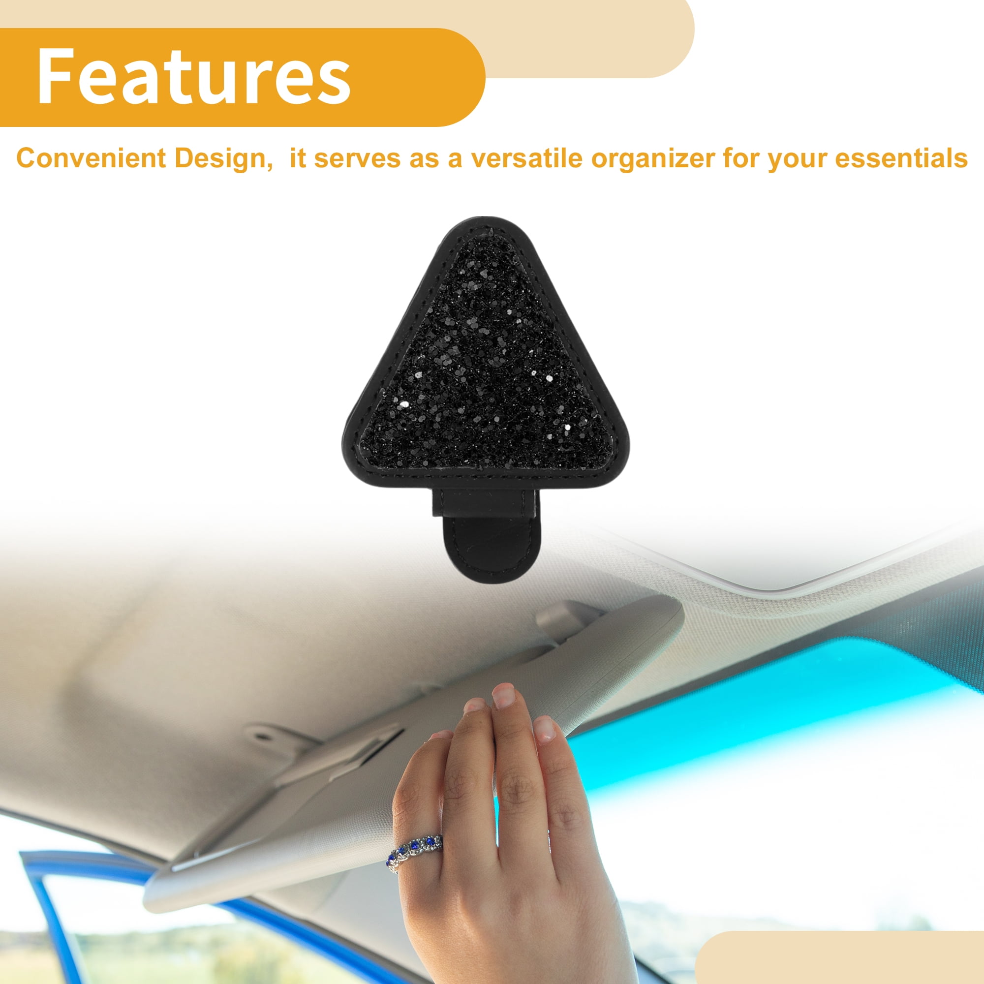 Unique Bargains Car Sunglasses Clip with Magnetic Sun Visor Holder PU Leather Black