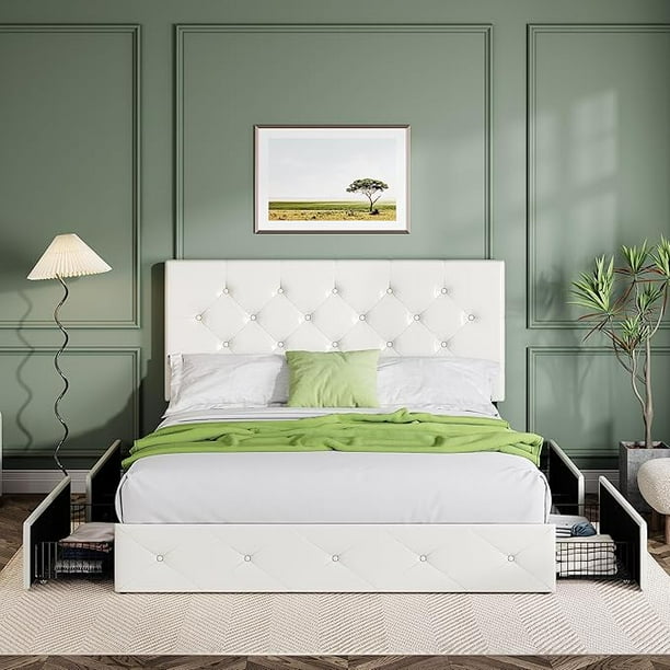 Allewie Upholstered Full Size Platform Bed Frame with 4 Storage