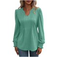 thumbnail image 2 of Abomasnow 2025 Fall Long Sleeve Tops for Womens Casual V Neck Pleated Front Shirts Solid Smocked Cuffs Sleeves Tunic Blouse Casual Loose Fashion T Shirts, 2 of 6