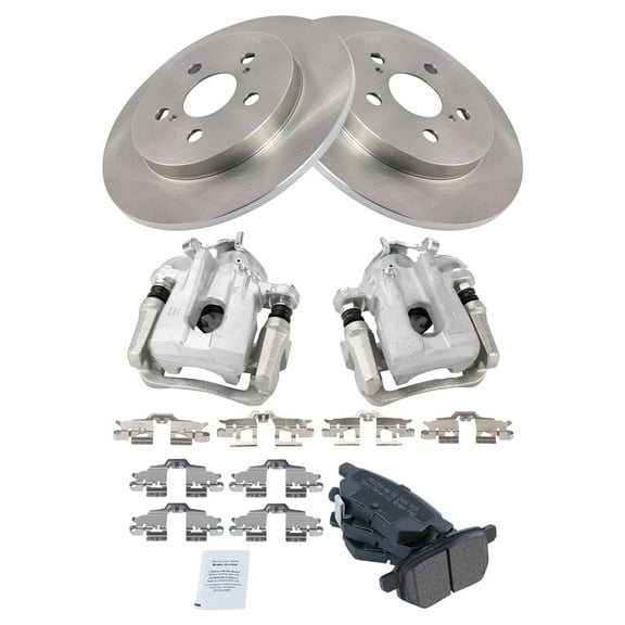 TRQ Rear Brake Pad & Rotor Kit Brake Caliper Brake Pads Brake Rotor Semi-Metallic Solid Fits Select 2010-2011 Toyota Prius