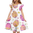 thumbnail image 2 of EGNMCR Robe à Manches Courtes à Col Rond Robe d'Été pour Enfants Imprimée à Manches Plissées à Double Couche pour Enfants de 5 à 14 Ans Robe, 2 of 7