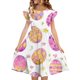 thumbnail image 1 of Vestido de Verano de Manga Corta Impresión de Verano de Niños Vestido de Manga Plisada de Doble Capa para 5-14 Años de Edad, Estiramiento Suave Cómodo Casual para las Vacaciones Escolares, 1 of 7