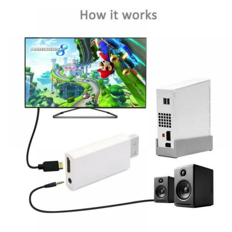  Wii to HDMI Converter 1080P with High Speed Wii HDMI Cable, Wii  HDMI Adapter with 3,5mm Audio Jack&HDMI Output Compatible with Wii, Wii U,  HDTV, Supports All Wii Display Modes 720P