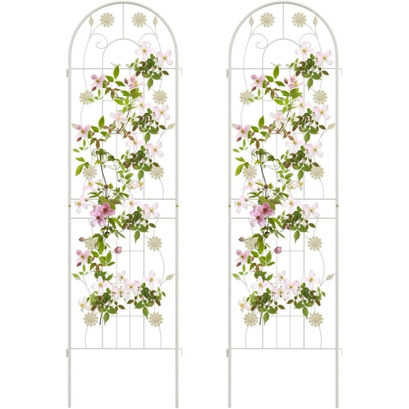 FGYRYK 2 Pack Garden Trellis, 5.9 FT Tall Galvanized Steel Trellis for Climbing Plants Outdoor for Patio Lawn Wall Decor, Plant Trellis for Vine Cucumber Tomato Flower Clematis Roses, White