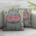 thumbnail image 3 of Orinice  Hippo Throw Pillow Cover Cartoon Cute Animal Star Comic Portrait Funny Happiness Smile Adorable Pillow Case  Decorative Men Women Boy Girl Room Cushion Cover for Home Couch Bed White, 3 of 5