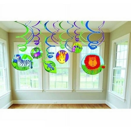 Jungle Animals Hanging Swirl Decorations (12pc)
