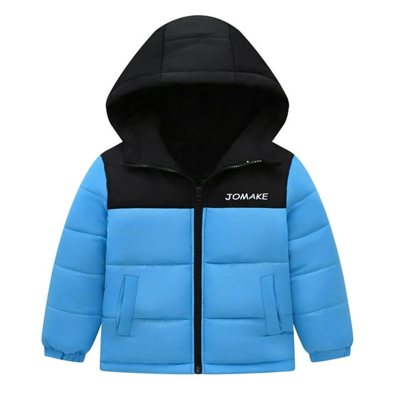 Kiijoy Down Coat for Boys Color Block Zip Up Hooded Padded Jacket Winter Casual Outerwear