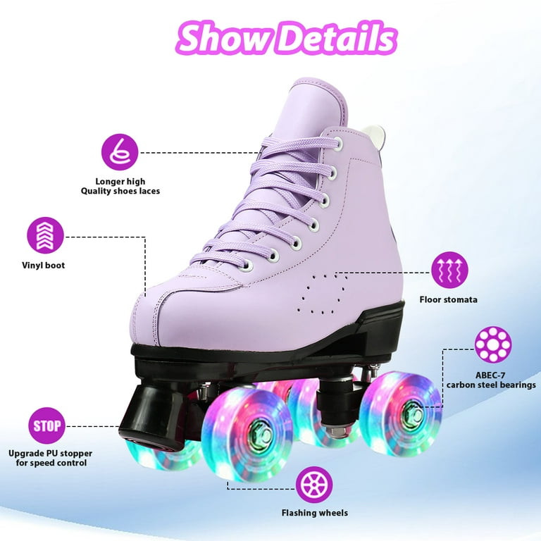 2PM SPORTS Vinal Girls Adjustable Inline Skates with Light up Wheels  Beginner Skates Fun Illuminating Roller Skates for Kids Boys and Ladies -  Purple