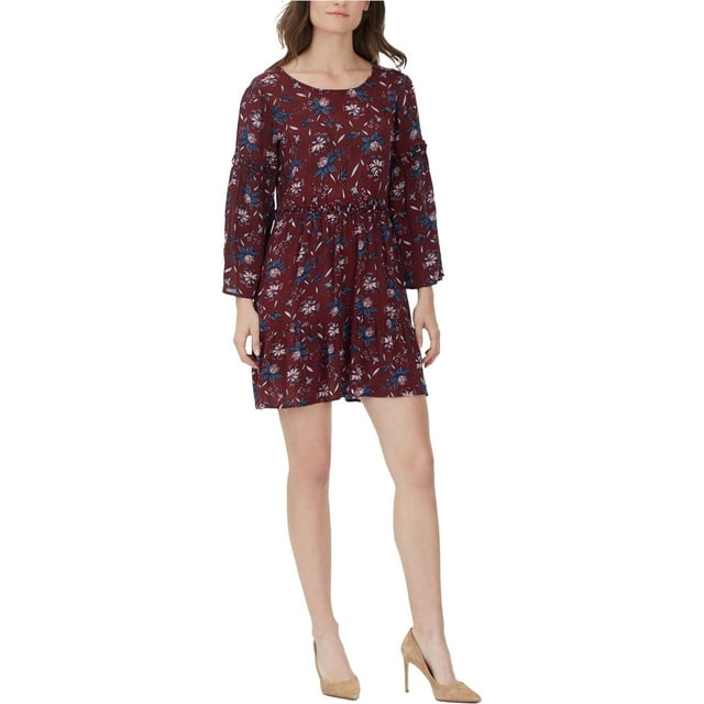 William Rast Vestido de muñeca floral para mujer, rojo, mediano