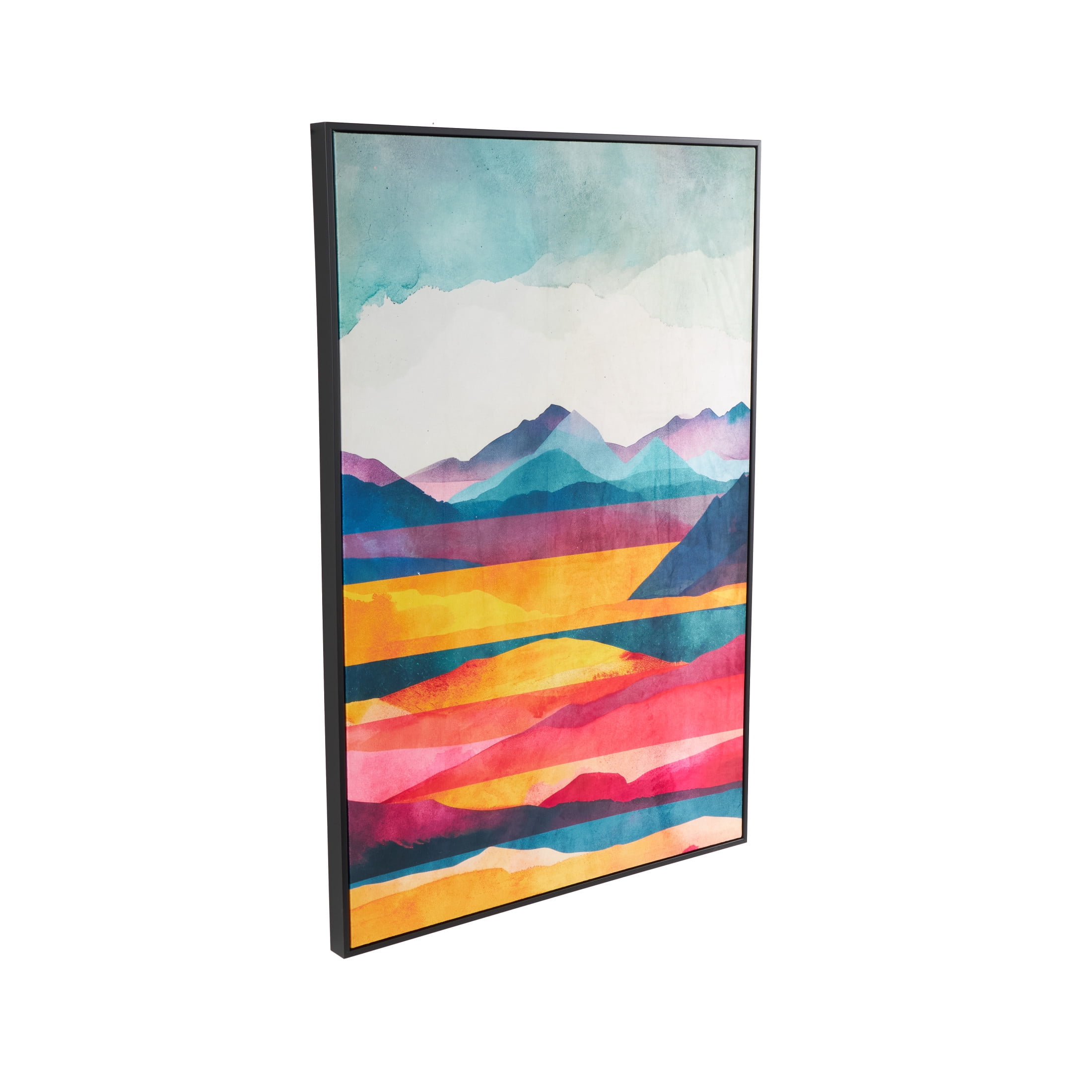 33" x 48" Mountains and Lake View Abstract Framed Wall Art with Black Frame, by DecMode