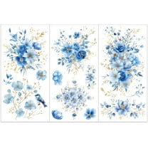 1 Set 3pcs/Set Blue Gold Foil Flower Rub on Transfers for Furniture and Crafts 6x12 inch Blue Flower Furniture Decals Floral Theme Transfer Stickers Rub on Decals for Wood Furniture Home Decor