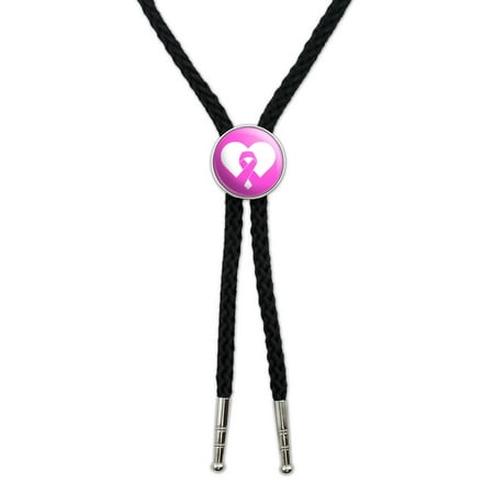 Breast Cancer Awareness Pink Ribbon in Heart Western Southwest Cowboy Necktie Bow Bolo Tie