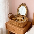 thumbnail image 6 of S Woven Wicker Storage Basket With Handle Wood Natural Decor Small 9.45X3.15X3.15In, 6 of 7