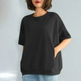 thumbnail image 5 of Tnhcen Plus Size Women's Loose Fit Round Neck Short Sleeve Sweatshirt - Basic Two Pockets Shirt with Nylon Spandex Blend Fall Fashion Essentials for M-4XL, 5 of 5