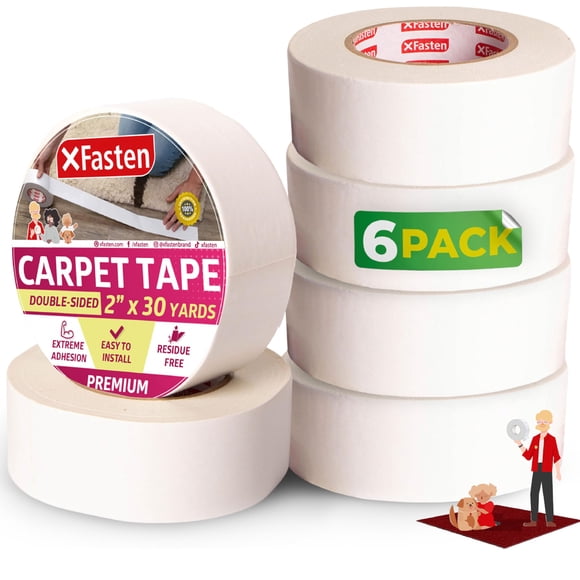 Cinta adhesiva para alfombras XFasten de doble cara, 5 cm x 27,4 m (paquete de 6)