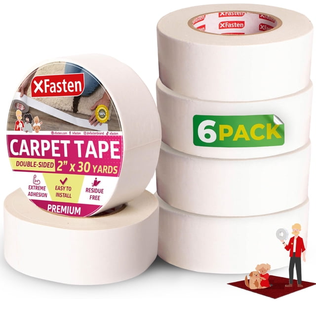 Cinta adhesiva para alfombras XFasten de doble cara, 5 cm x 27,4 m (paquete de 6)