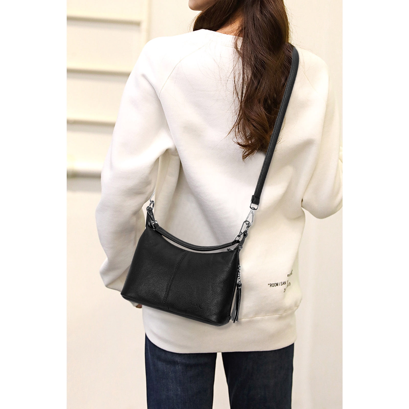 HuaAngel Women's Handbags Soft Genuine Leather Tassel Shoulder Bag Vintage Travel Satchel Purses with 2 Removable Straps