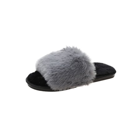 

Ritualay Ladies Comfort Fuzzy Slippers Cozy Open Toe Winter Slipper Bedroom Indoor Soft Lining Fluffy Slides Gray 8.5-9