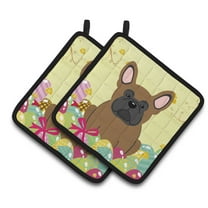 Caroline's Treasures Easter French Bulldog Brown Pair of Pot Holders