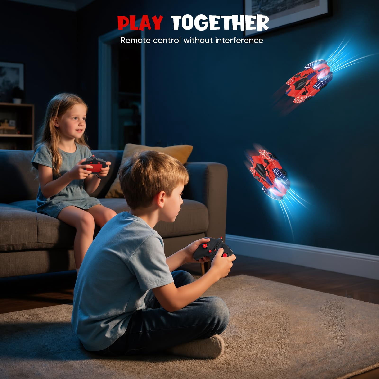 Spider Wall Climbing RC Car, Zero Gravity Dual Mode Remote Control Race Car with 360° Rotation & LED Lights for Kids Boys Girls, Red