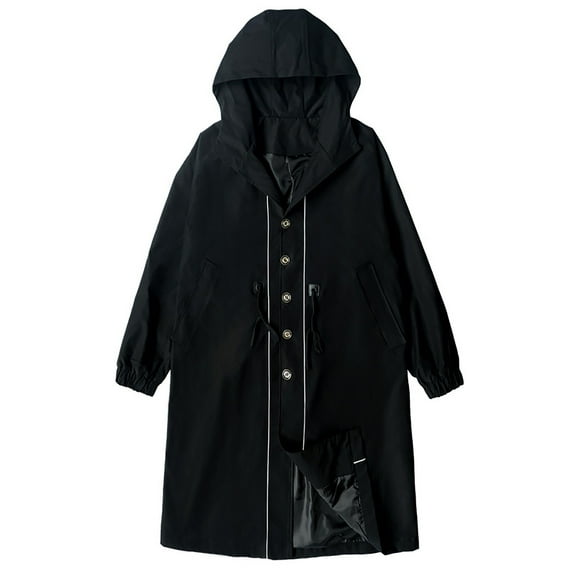 QHFBli Vintage Mens Trench Coat Fall Arrival Oversized Mid Length Hooded Anorak Coat Stylish Casual Trench Jacket Black XL