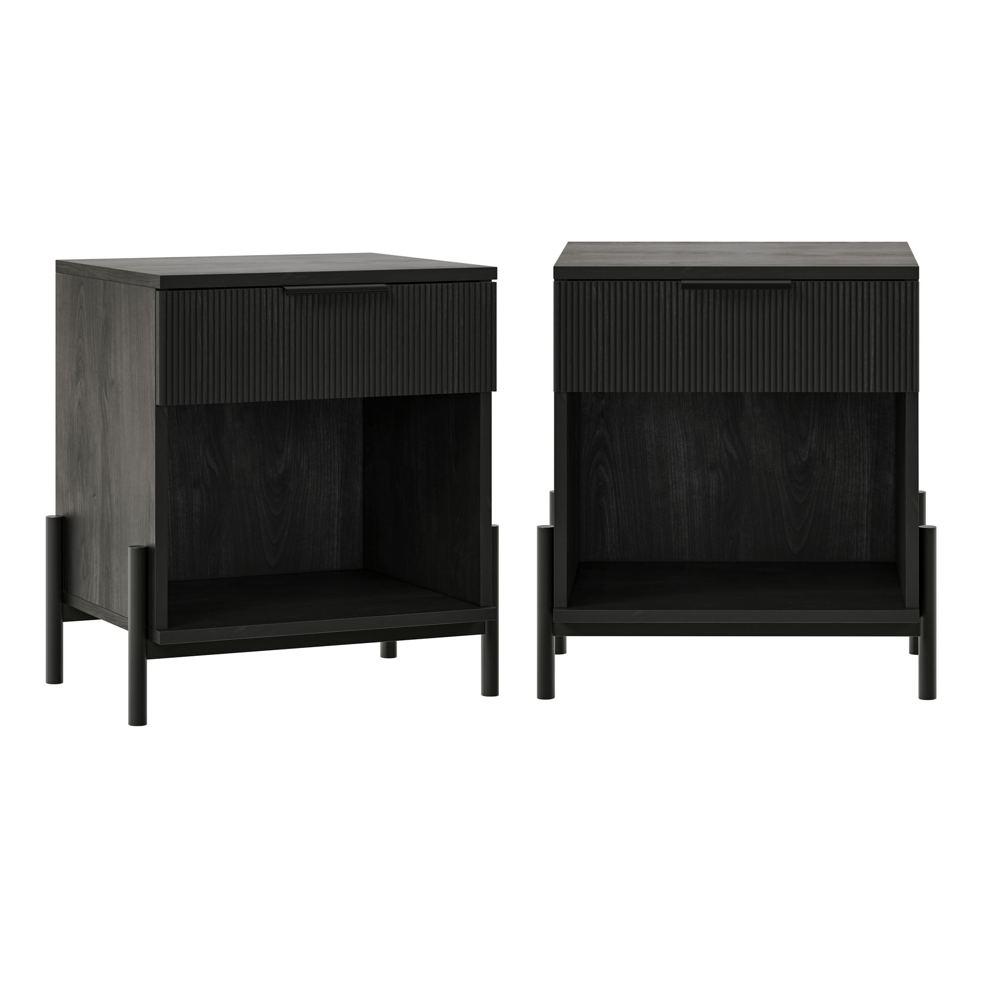 Walker Edison Modern Reeded-Front 1-Drawer Nightstand, 2 Pack, Black