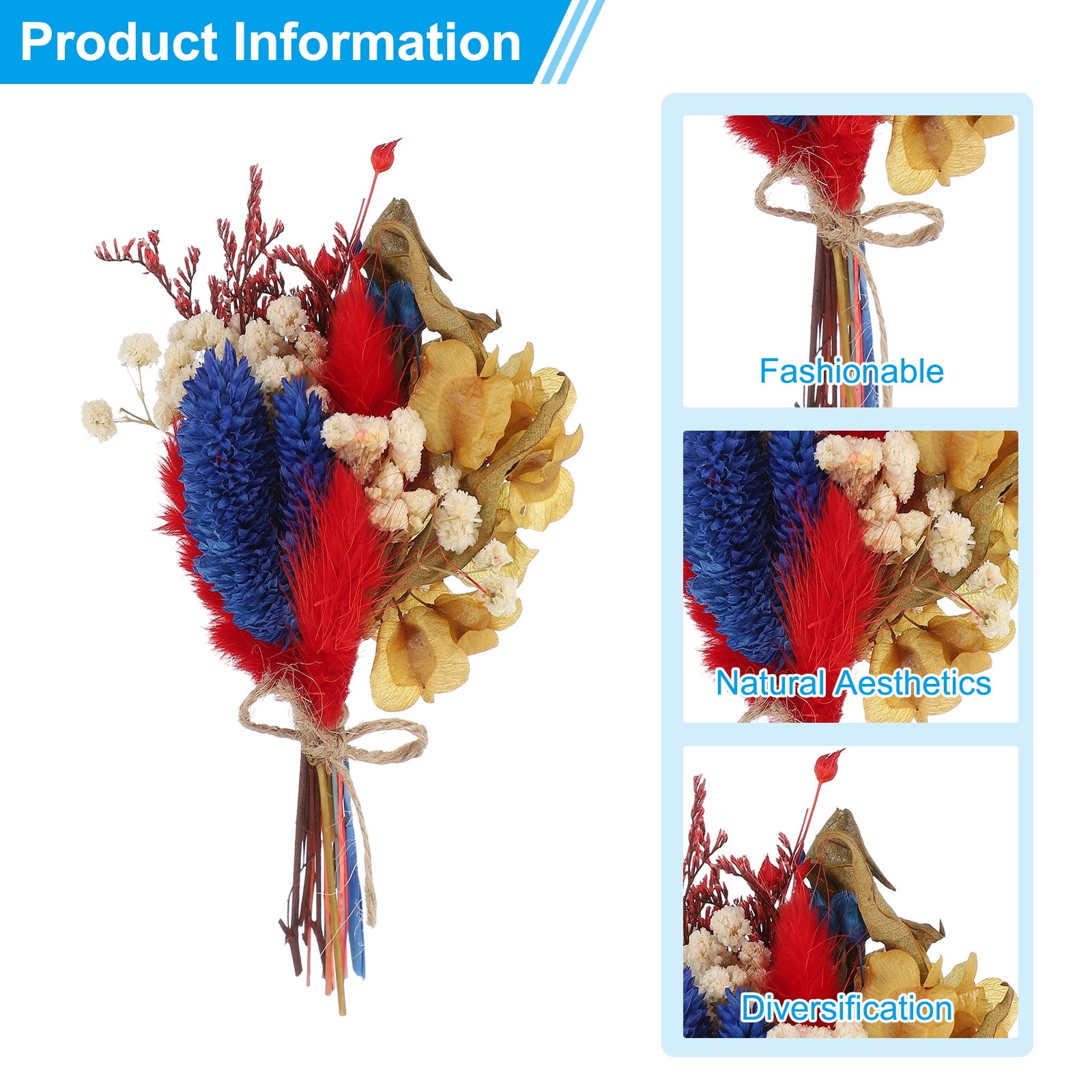 Uxcell Mini Dried Flower Bouquet, Pampas Grass Natural Wildflower Decor, Blue