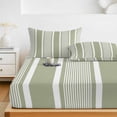 thumbnail image 6 of Twin XL Size Fitted Sheet Set - Sage Green Stripe 2 Piece Bedding Sets 16" Deep Pocket Fitted Sheet with 1 Pillowcases, Modern Striped Minimalist Geometric Lines Brushed Microfiber Hotel Bed Sheets, 6 of 9