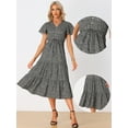 thumbnail image 2 of Unique Bargains Women's Boho Dress Casual Short Sleeve V Neck Tiered Floral Midi Dresses XS Black, 2 of 6