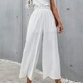 thumbnail image 7 of Women's Summer Casual Wide Leg Palazzo Pants Elastic Waist Solid Long Pants Loose Fit Baggy Comfy Thin Flowy Beach Pants, 7 of 7