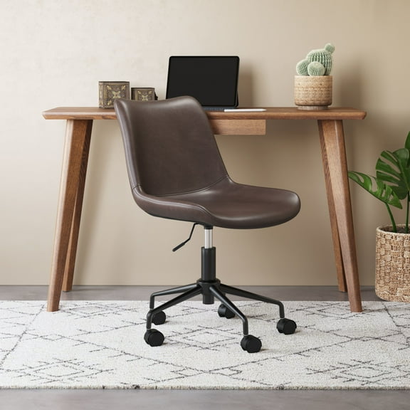 Byron Office Chair Brown Office Chair, Modern Style, Plush and durable faux leather fabric, Plywood, Indoor Office