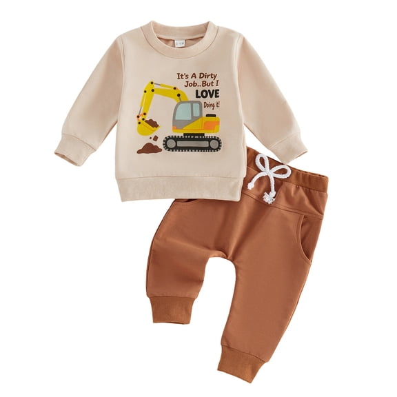 Staki Toddler Clothes for Boys Toddler Baby Boy Fall Clothes Embroidery Sweatshirt Pullover Tops Casual Pants Infant 2 Piece Winter Outfit Set 3M-3T,12-18 Months