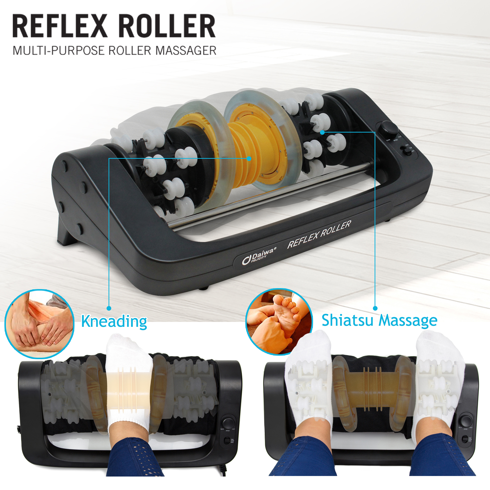 Electric Foot Massager Calf Roller Reflexology Shiatsu Acupressure Massage Daiwa Felicity Reflex