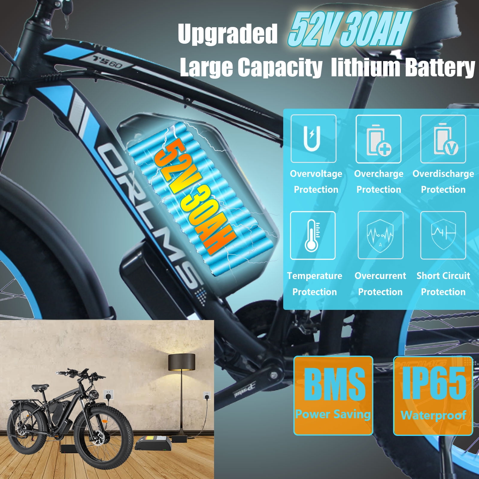 5000W Peak Dual Motor Ebike, 52V 30AH Battery Electric Bike for Adults, 7-Speed 40MPH AWD Ebike Mountain Snow E-Bike with 26" x 4.0 Fat Tire MTB Hydraulic Disc Brake for Off-Road Snow Sand