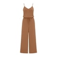 thumbnail image 7 of Costeam Womens 2 Piece Spaghetti Strap Matching Outfit V Neck Sleeveless Cami Top Drawstring Elastic High Waist Wide Leg Pants Side Slip Pockets Soft Stretch Knit Loose Casual Loungewear Set, 7 of 7